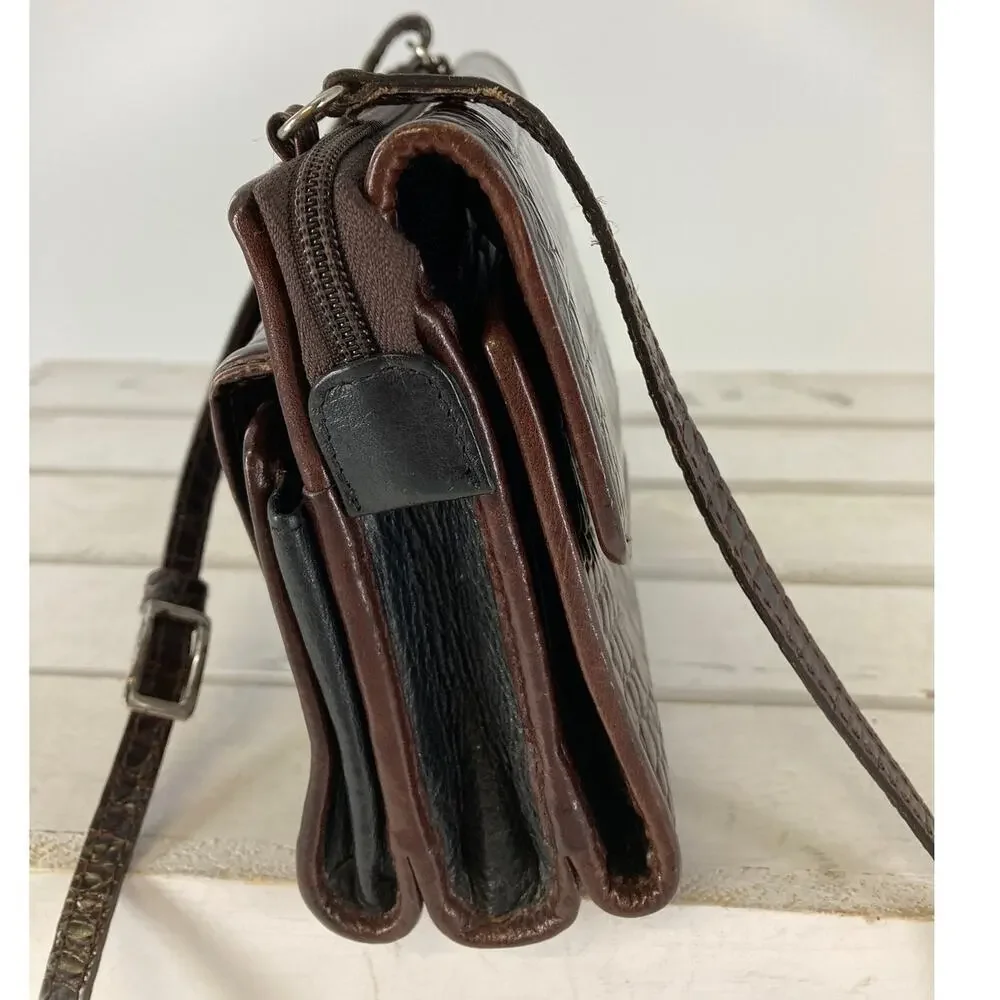 BRIGHTON SMALL BROWN ANIMAL PRINT CROSSBODY BAG WITH POCKETS